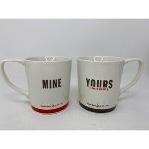 Caribou Coffee Mine and Yours Mugs Pair 12 oz Ceramic 2013 Couple Love Set of 2